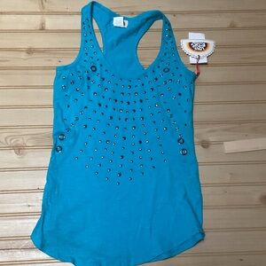 Love Rocks Silver Stud Metal Rivet Embellished T Racerback Tank Top